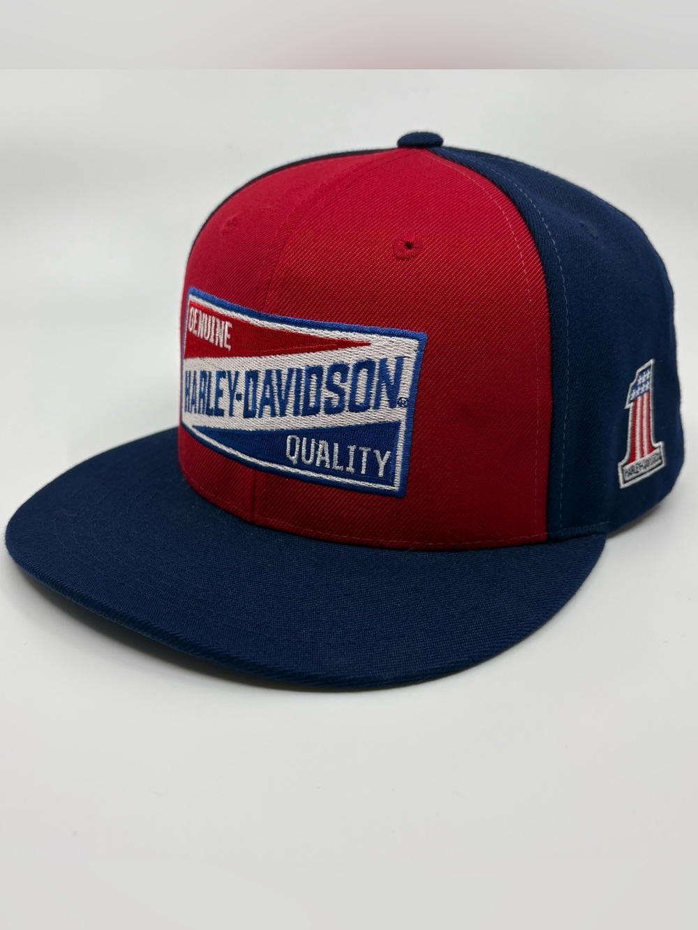 Harley Davidson SnapBack Colorblock Hat Patch #1 Red Blue Biker Retro Patriotic